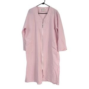 Diamond Tea Pink Gingham Seersucker Zip Robe XL Cotton Housecoat Cottagecore